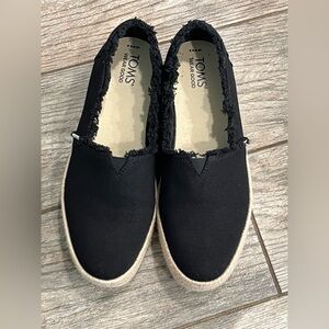 TOMS Women’s Valencia Black Espadrille Platform Slip-On Shoes